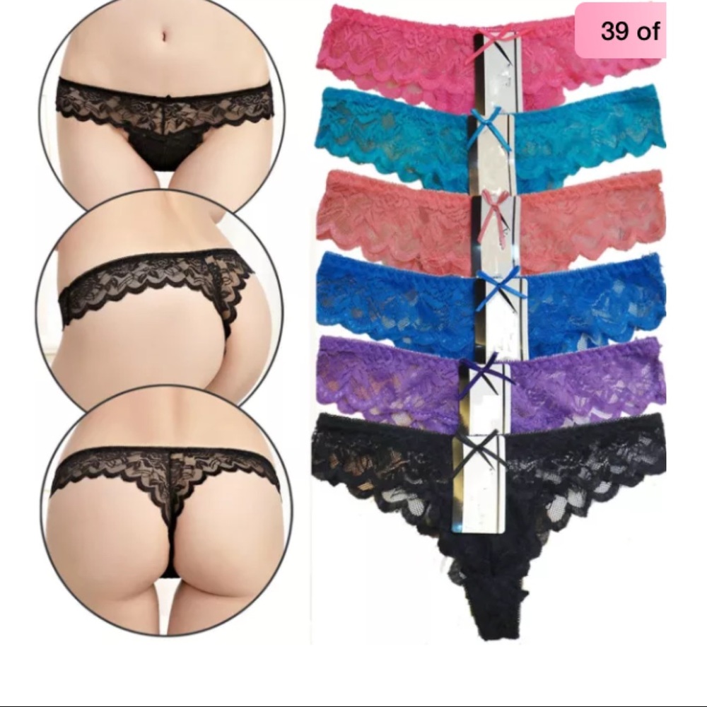 NWT 6 pairs cute lacy thong panties.Size M.